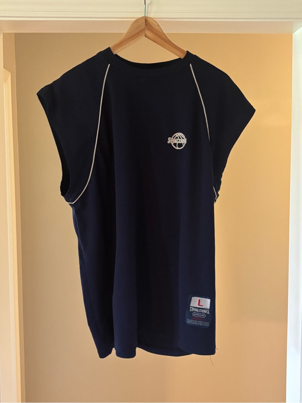 Spalding Navy and Red Athletic Tee Label Detail